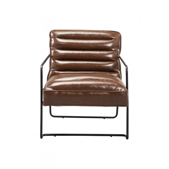 Charles Brown Leather Accent Chair w/Metal Frame, Brown/Black