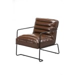 Charles Brown Leather Accent Chair w/Metal Frame, Brown/Black