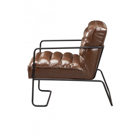 Charles Brown Leather Accent Chair w/Metal Frame, Brown/Black