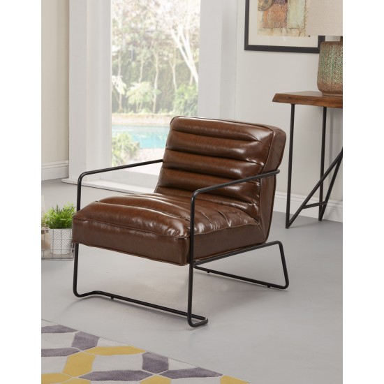 Charles Brown Leather Accent Chair w/Metal Frame, Brown/Black