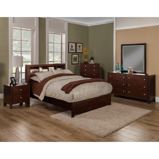 Solana Twin Platform Bed w/Bookcase Headboard, Cappuccino