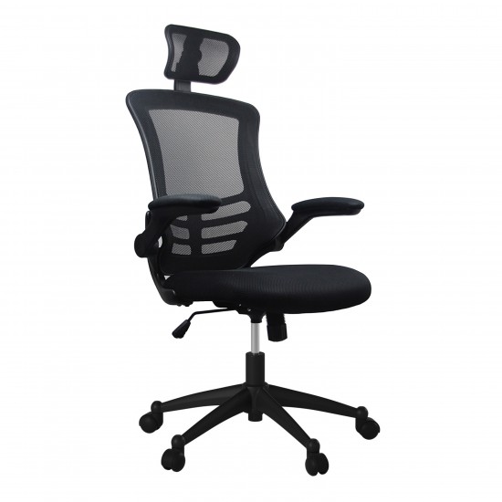 Techni Mobili Modern High-Back Mesh Executive Office Chair with Headrest and Flip-Up Arms, Black