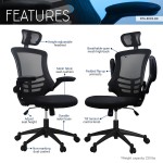 Techni Mobili Modern High-Back Mesh Executive Office Chair with Headrest and Flip-Up Arms, Black