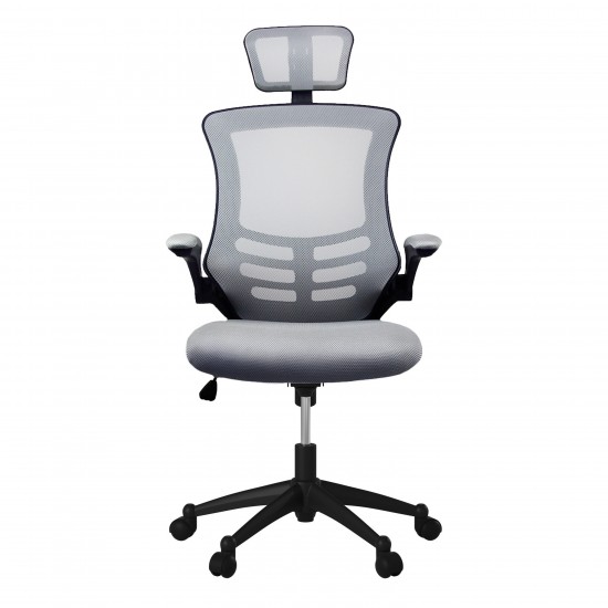 Techni Mobili Modern High-Back Mesh Executive Office Chair with Headrest and Flip-Up Arms, Silver Grey