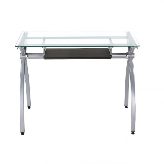 Techni Mobili Contempo Clear Glass Top Computer Desk with Pull Out Keyboard Panel, Clear