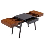 Techni Mobili Writing Desk - Dual Side & Pull-Out Front Drawer - Coated Grey Steel Frame - Mahogany