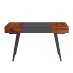 Techni Mobili Writing Desk - Dual Side & Pull-Out Front Drawer - Coated Grey Steel Frame - Mahogany