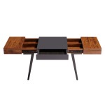 Techni Mobili Writing Desk - Dual Side & Pull-Out Front Drawer - Coated Grey Steel Frame - Mahogany