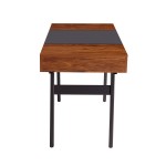 Techni Mobili Writing Desk - Dual Side & Pull-Out Front Drawer - Coated Grey Steel Frame - Mahogany