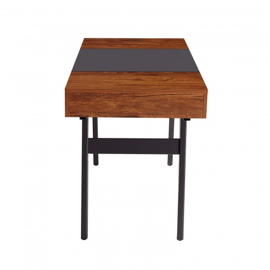 Techni Mobili Writing Desk - Dual Side & Pull-Out Front Drawer - Coated Grey Steel Frame - Mahogany