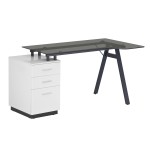 Techni Mobili Modern Home Office Computer Desk with smoke tempered glass top & storage - White 