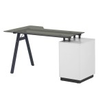 Techni Mobili Modern Home Office Computer Desk with smoke tempered glass top & storage - White 