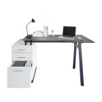 Techni Mobili Modern Home Office Computer Desk with smoke tempered glass top & storage - White 