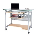 Techni Mobili Rolling Computer Desk, Glass and Silver