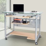 Techni Mobili Rolling Computer Desk, Glass and Silver