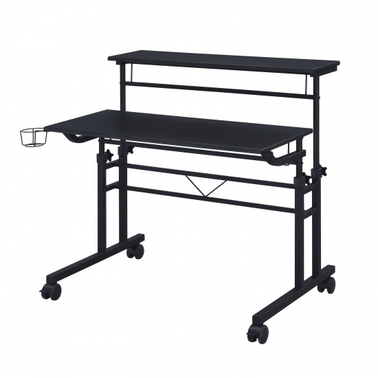 Techni Mobili Rolling Writing Desk with Height Adjustable Desktop and Moveable Shelf, Black