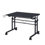 Techni Mobili Rolling Writing Desk with Height Adjustable Desktop and Moveable Shelf, Black