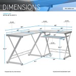 Techni Mobili L-Shaped Tempered Glass Top Computer Desk with Pull Out Keyboard Panel, Clear