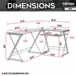 Techni Mobili L-Shaped Tempered Glass Top Computer Desk with Pull Out Keyboard Panel, Clear