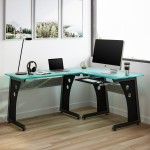 Techni Mobili Deluxe L-Shaped Tempered Frosted Glass Top Computer Desk with Pull Out Keyboard Panel, Graphite