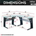 Techni Mobili Deluxe L-Shaped Tempered Frosted Glass Top Computer Desk with Pull Out Keyboard Panel, Graphite