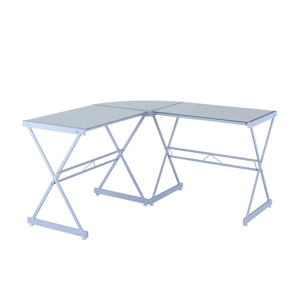 Techni Mobili L-Shaped Glass Computer Desk, White