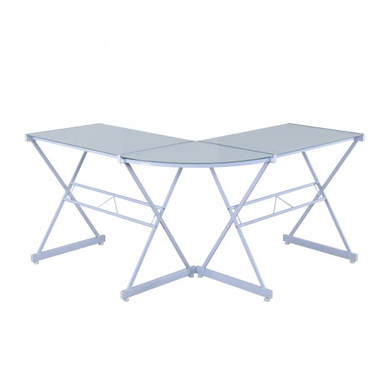 Techni Mobili L-Shaped Glass Computer Desk, White