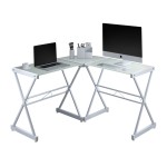 Techni Mobili L-Shaped Glass Computer Desk, White