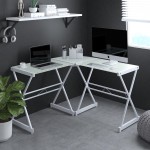 Techni Mobili L-Shaped Glass Computer Desk, White