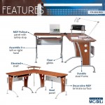 Techni Mobili Deluxe L-Shaped Computer Desk With Pull Out Keyboard Panel, Mahogany