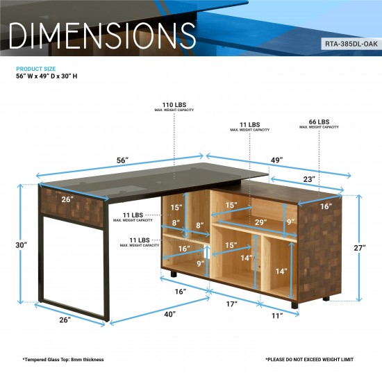 Techni Mobili L-Shape Corner Desk with Multiple Storage, Oak