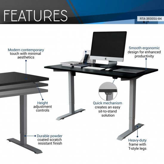 Techni Mobili Adjustable Sit to Stand Desk, Black