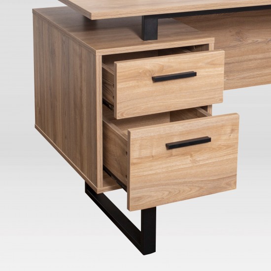 Techni Mobili Modern Office Desk with Storage, Walnut