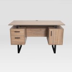 Techni Mobili Modern Office Desk with Storage, Walnut