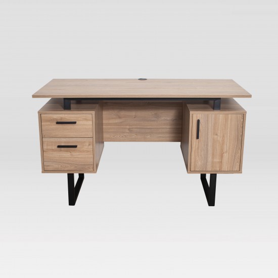 Techni Mobili Modern Office Desk with Storage, Walnut