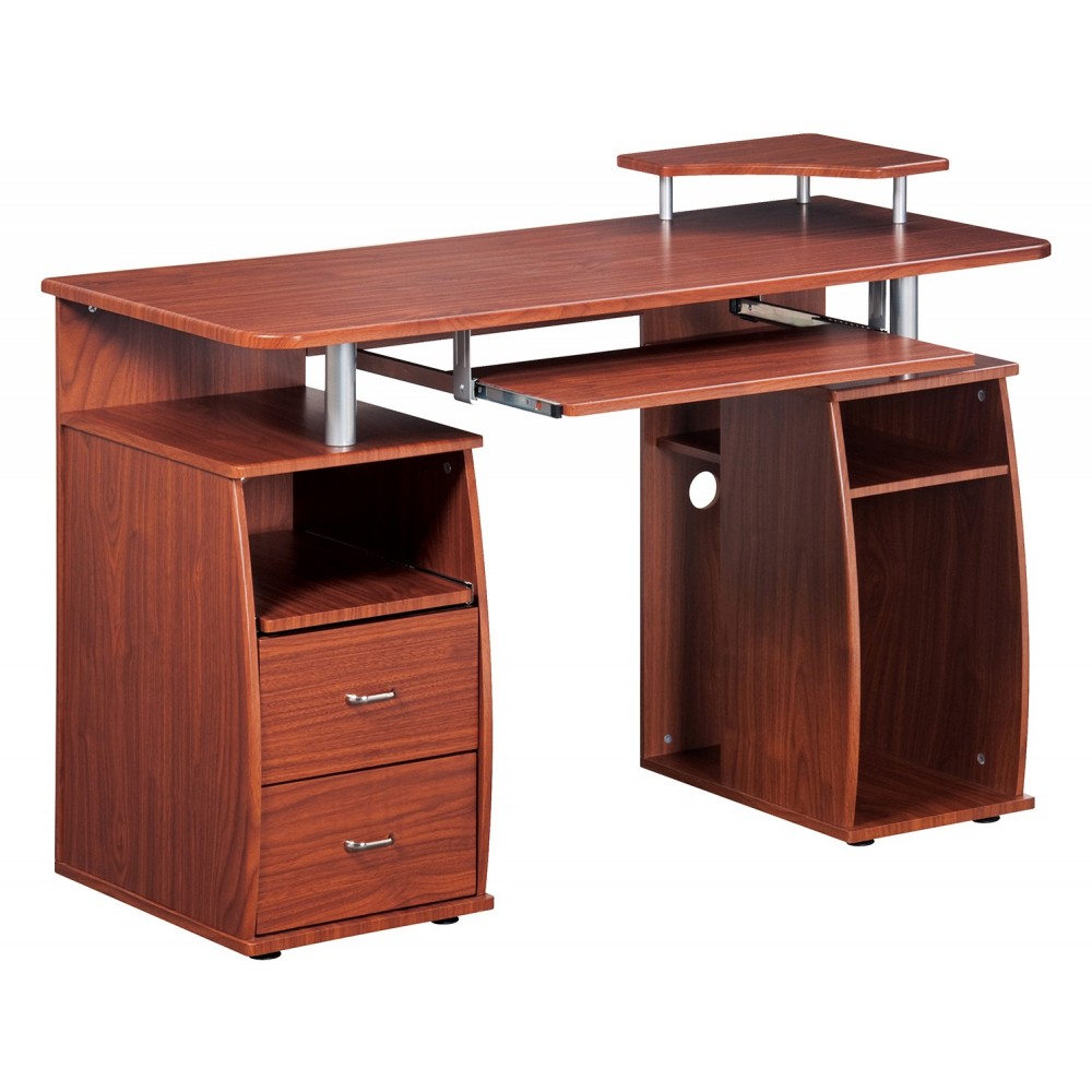 Techni Mobili Complete Computer Workstation Desk With Storage, Mahogany
