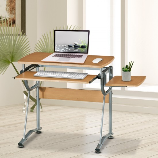 Techni Mobili Compact Computer Desk with Side Shelf and Keyboard Panel, Cherry