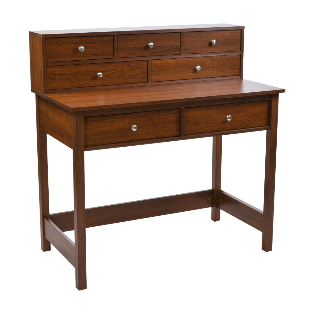 Techni Mobili Elegant Writing Desk with Storage and Hutch, Oak