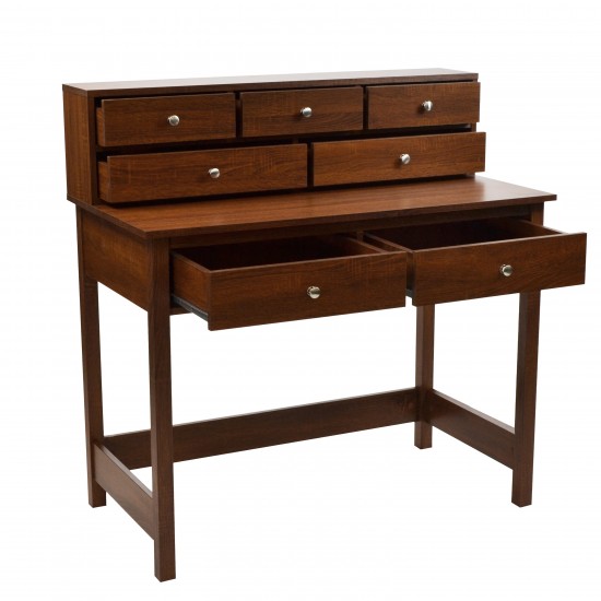 Techni Mobili Elegant Writing Desk with Storage and Hutch, Oak