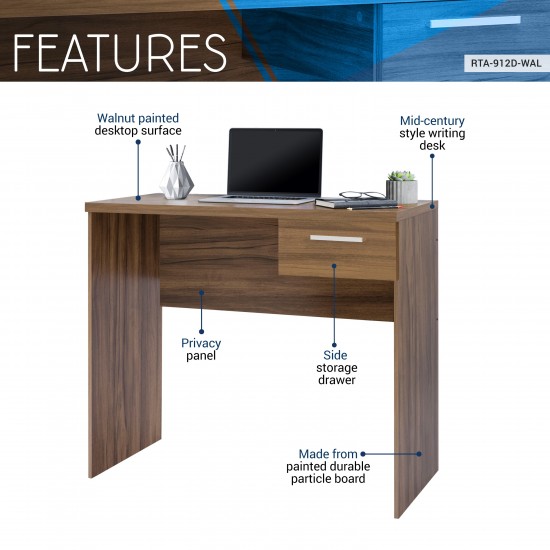 Techni Mobili Modern Computer Writing Desk with Drawer, Walnut