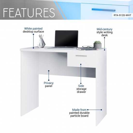 Techni Mobili Modern Computer Writing Desk with Drawer, White