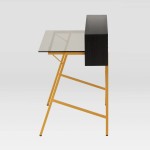 Techni Mobili Home Office Writing Desk with riser, Gold