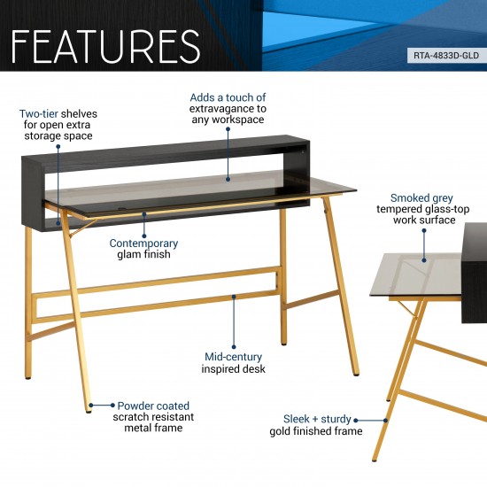 Techni Mobili Home Office Writing Desk with riser, Gold