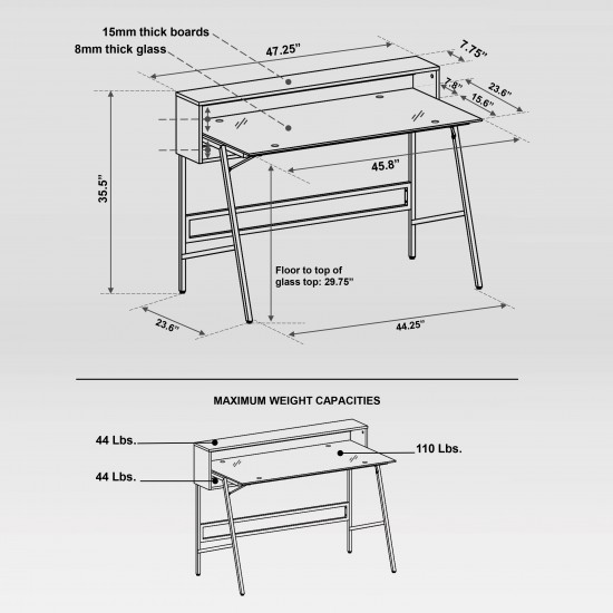 Techni Mobili Home Office Writing Desk with riser, Gold