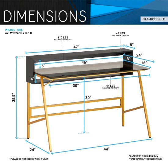 Techni Mobili Home Office Writing Desk with riser, Gold