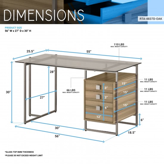 Techni Mobili Oak Computer Desk with Storage