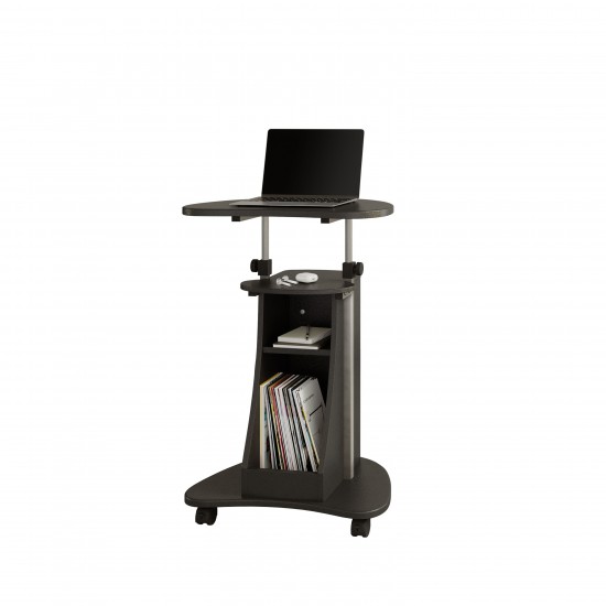 Techni Mobili Sit-to-Stand Rolling Adjustable Height Laptop Cart With Storage, Graphite