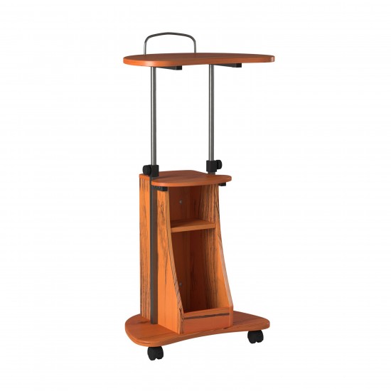 Techni Mobili Sit-to-Stand Rolling Adjustable Height Laptop Cart With Storage, Woodgrain