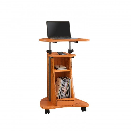 Techni Mobili Sit-to-Stand Rolling Adjustable Height Laptop Cart With Storage, Woodgrain