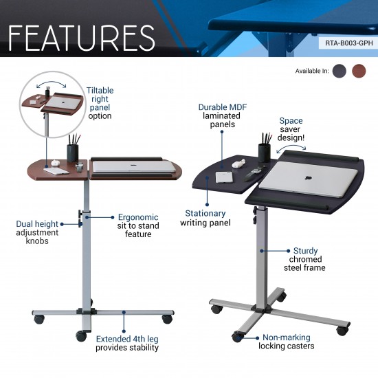 Techni Mobili Rolling Adjustable Laptop Cart, Graphite